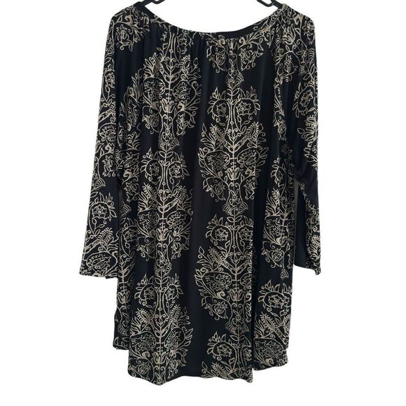 Lucky Brand Boho Tunic Blouse 3/4 Sleeve Keyhole Neck Black/Tan Women’s 2X - Picture 2 of 7